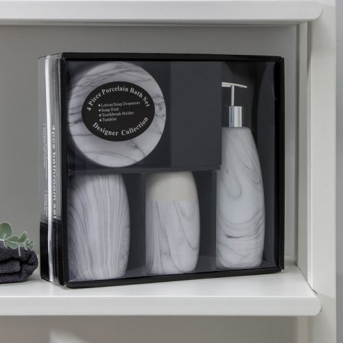 Набор аксессуаров для ванной комнаты «Мрамор», 4 предмета, цвет белый