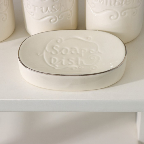 Набор аксессуаров для ванной комнаты Доляна SOUL, 4 предмета (мыльница, дозатор для мыла 350 мл, 2 стакана), цвет белый