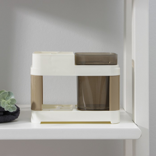 Подставка для зубных щёток и пасты с одним стаканом, 15×7×12 см, цвет кофе с молоком