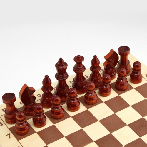 Шахматы турнирные, доска дерево 43 х 43 см, пешка 5.6 см, d-3.4 см, король 11.3 см, d-4 см