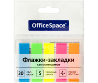 Флажки-закладки OfficeSpace, 45*12мм, 20л*5 неоновых цветов, европодвес, SN20_17792, 255248