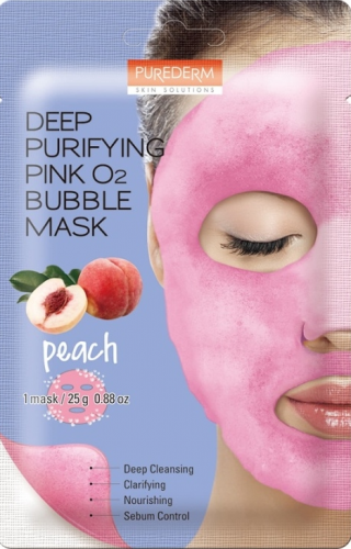 Purederm /  Deep Purifying Pink O2 Bubble Mask Peach. Кислородная маска для лица с экстрактом персика. 1 шт.