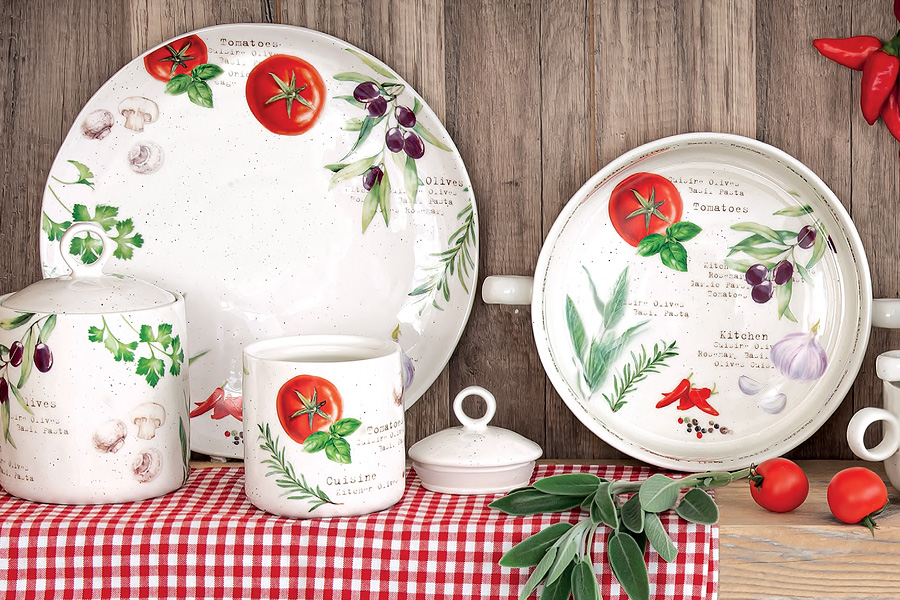 Банка для сыпучих продуктов, 500 мл, фарфор P, белая, Помидоры и Оливки, Home and Kitchen, 60524