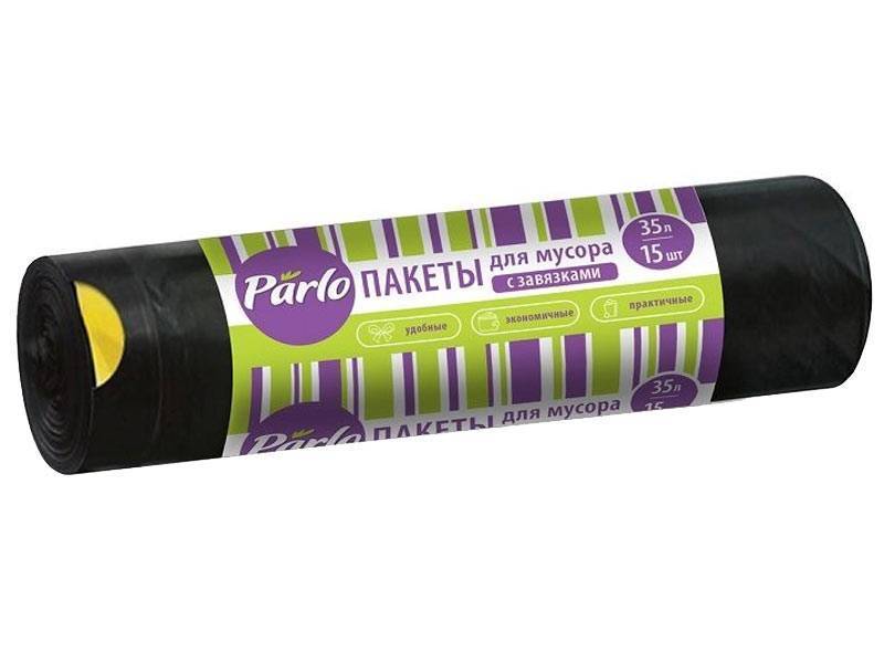 Мешки для мусора 35л 15шт 10,5мкм с завязками черные PARLO