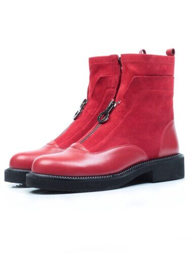 B067B-290VB RED Ботинки демисезонные женские (натуральная замша, натуральная кожа, байка)