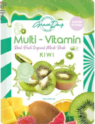 GRACE DAY - МАСКА ТКАНЕВАЯ ДЛЯ ЛИЦА С ПОЛИВИТАМИНАМИ И ЭКСТРАКТОМ КИВИ MULTI-VITAMIN KIWI MASK PACK, 27 ML