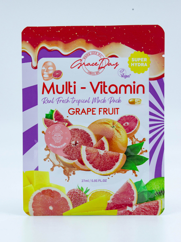 GRACE DAY - МАСКА ТКАНЕВАЯ ДЛЯ ЛИЦА С ПОЛИВИТАМИНАМИ И ЭКСТРАКТОМ ГРЕЙПФРУТА MULTI-VITAMIN GRAPE FRUIT MASK PACK, 27 МЛ