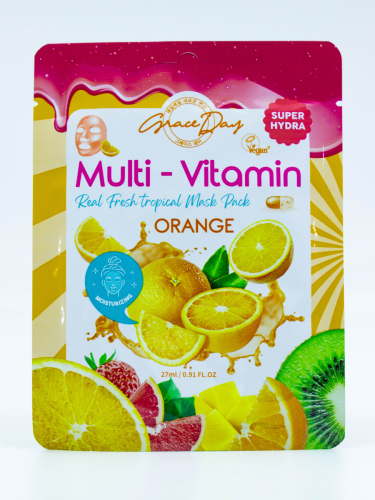 GRACE DAY - МАСКА ТКАНЕВАЯ ДЛЯ ЛИЦА С ПОЛИВИТАМИНАМИ И ЭКСТРАКТОМ АПЕЛЬСИНА MULTI-VITAMIN ORANGE MASK PACK, 27 ML