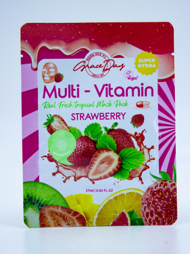 GRACE DAY - МАСКА ТКАНЕВАЯ ДЛЯ ЛИЦА С ПОЛИВИТАМИНАМИ И ЭКСТРАКТОМ КЛУБНИКИ MULTI-VITAMIN STRAWBERRY MASK PACK, 27 МЛ