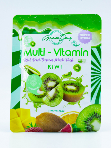 GRACE DAY - МАСКА ТКАНЕВАЯ ДЛЯ ЛИЦА С ПОЛИВИТАМИНАМИ И ЭКСТРАКТОМ КИВИ MULTI-VITAMIN KIWI MASK PACK, 27 ML