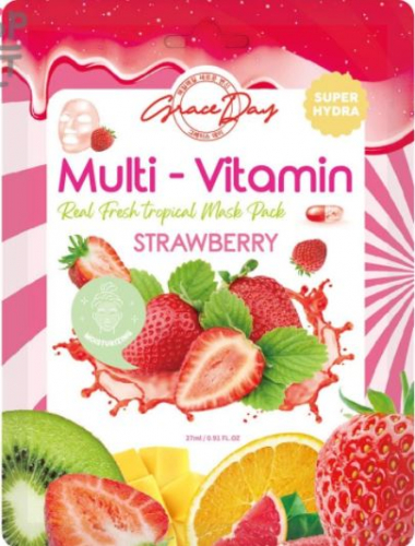 GRACE DAY - МАСКА ТКАНЕВАЯ ДЛЯ ЛИЦА С ПОЛИВИТАМИНАМИ И ЭКСТРАКТОМ КЛУБНИКИ MULTI-VITAMIN STRAWBERRY MASK PACK, 27 МЛ