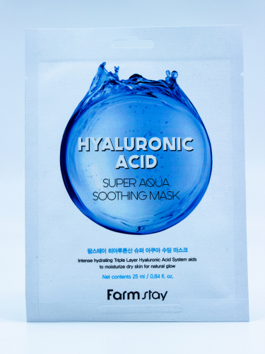 FARMSTAY - МАСКА ТКАНЕВАЯ ДЛЯ ЛИЦА С ГИАЛУРОНОВОЙ КИСЛОТОЙ СУПЕР УВЛАЖНЯЮЩАЯ HYALURONIC ACID SUPER AQUA SOOTHING MASK, 25 ML