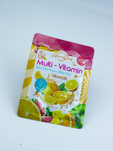 GRACE DAY - МАСКА ТКАНЕВАЯ ДЛЯ ЛИЦА С ПОЛИВИТАМИНАМИ И ЭКСТРАКТОМ АПЕЛЬСИНА MULTI-VITAMIN ORANGE MASK PACK, 27 ML