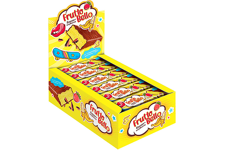 Батончик-суфле со вкусом клубника-банан Frutto Bello, 35 г (упаковка 18 шт)