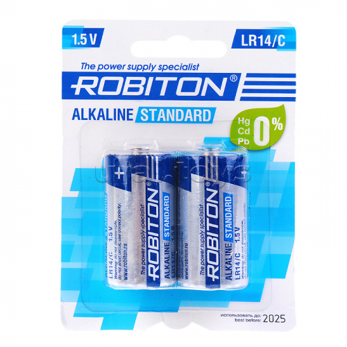 Батарейки алкалиновые ROBITON STANDARD LR14 BL2, в блист. 2 шт