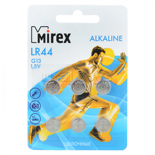 Батарея литиевая Mirex LR44 1,5V, 6 шт. ecopack