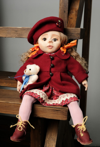Шарнирная  текстильная скульптурная кукла Катюша ростом 43 см, ручная работа, полностью натуральные материалы