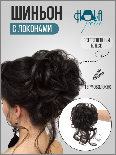 Шиньон-резинка из искусственных волос с локонами. Hola Pela