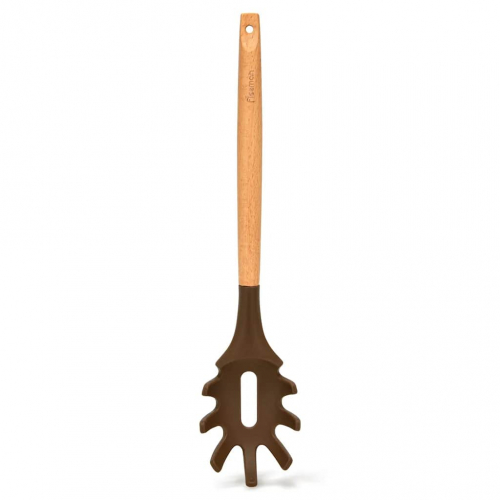 1462 FISSMAN Ложка для спагетти CHEF’s TOOLS 32,5см, цвет ШОКОЛАДНЫЙ (силикон с деревянной ручкой)