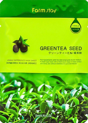 Farm Stay /Тканевая маска для лица с семенами зелёного чая  . Visible Difference Mask Sheet Green Tea Seed . 10 шт.