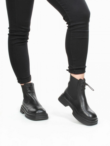 01-CXR129-2P BLACK Ботинки демисезонные женские (натуральная кожа, байка)