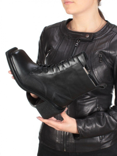 01-E21B-2A BLACK Ботинки демисезонные женские (натуральная кожа, байка)