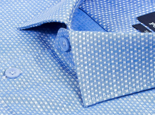 Голубая приталенная мужская рубашка Poggino 5010-68 в отрезках с длинным рукавом