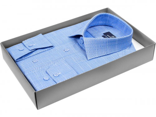 Голубая приталенная мужская рубашка Poggino 5010-68 в отрезках с длинным рукавом