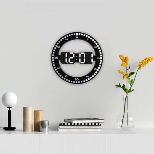 Часы электронные настенные, настольные: будильник, термометр, календарь, d=30 см