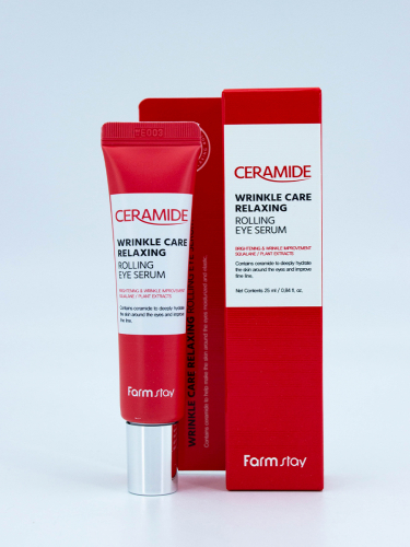 FARMSTAY - СЫВОРОТКА ДЛЯ ВЕК И ГЛАЗ РОЛИКОВАЯ С КЕРАМИДАМИ CERAMIDE WRINKLE CARE RELAXING ROLLING EYE SERUM, 25 ML