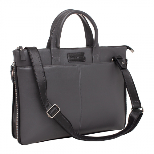 Кожаная деловая сумка для ноутбука Bolton Grey/Black