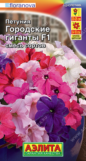 Цветы Петуния Городские Гиганты F1, смесь 7 шт ц/п Аэлита