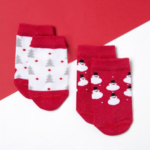 Набор новогодних детских носков Крошка Я «Снеговик», 2 пары, 10-12 см