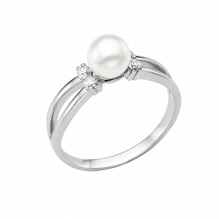 Кольцо с иск.жемчугом родированное серебро 925*