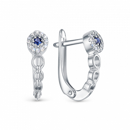 Серьги с фианитом родированные серебро 925*