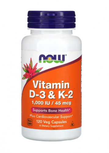 NOW Foods, витамины D3 и K2, 120 растительных капсул