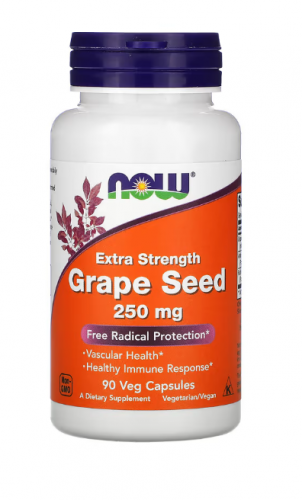 NOW Foods, виноградная косточка усиленного действия, 250 мг, 90 растительных капсул