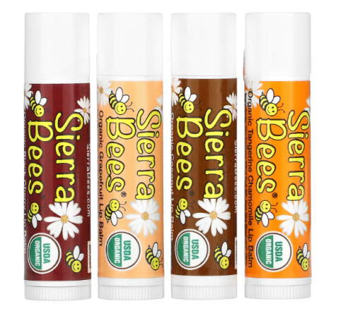 Sierra Bees, набор органических бальзамов для губ, 4 штуки, вес: 4,25 г (0,15 унции) каждый