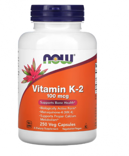 NOW Foods, витамин K-2, 100 мкг, 250 растительных капсул