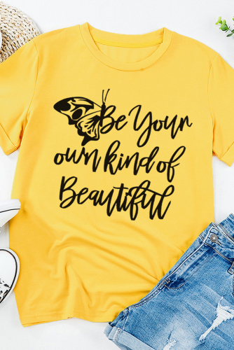 Желтая футболка с надписью: Be Your Own Kind Of Beautiful