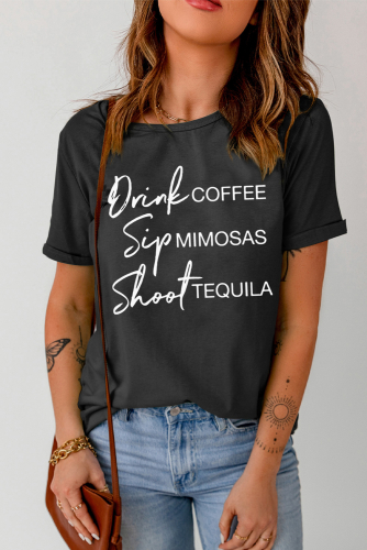 Черная футболка с надписью: Drink Coffee, Sip Mimosas, Shoot Tequila