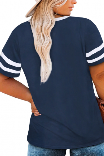 Синяя футболка с V-образным вырезом и белым красочным принтом