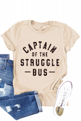 Бежевая футболка с надписью: Captain Of The Struggle Bus