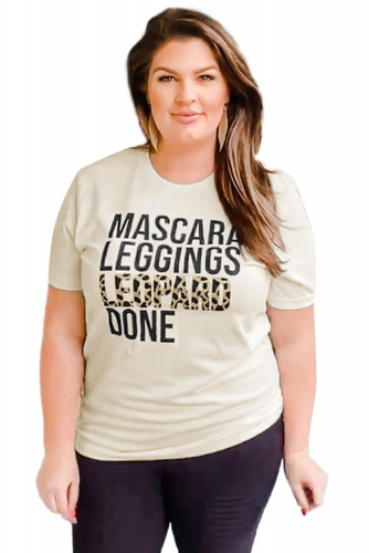 Бежевая футболка плюс сайз с надписью: MASCARA LEGGINS LEOPARD DONE