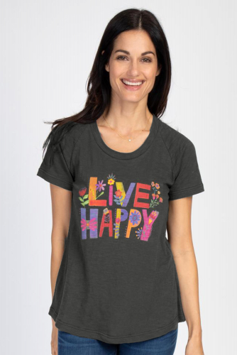 Черная футболка с надписью: Live Happy