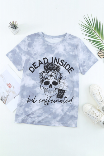 Серо-голубая футболка с принтом череп и надписью: Dead INSID