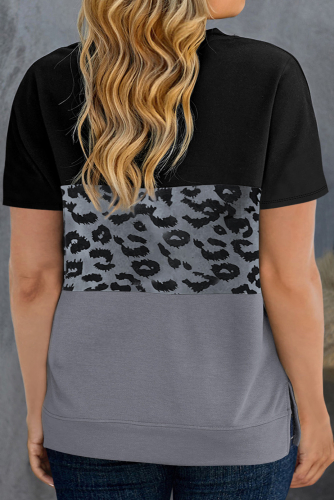 Серо-черная футболка плюс сайз с леопардовым принтом