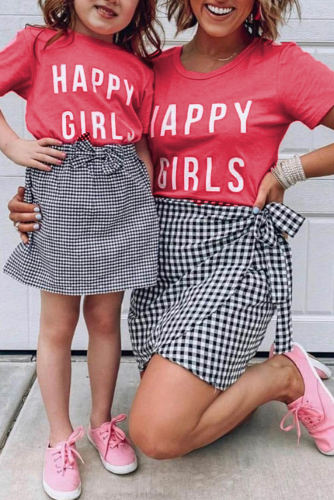 Розовая футболка для всей семьи с надписью: HAPPY GIRLS