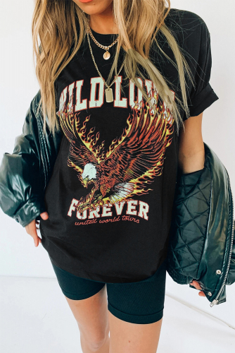 Черная футболка с принтом орел и надписью: WILD LOVE FOREVER