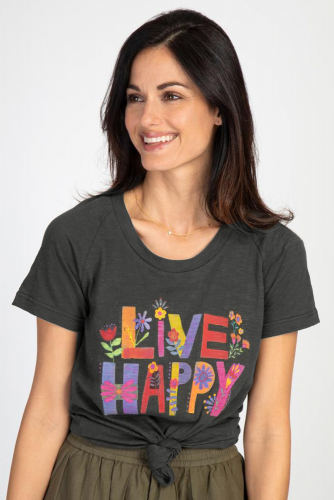 Черная футболка с надписью: Live Happy